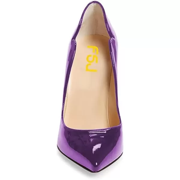 imageFSJ Women Sexy Gold Chunky Heel Pointed Toe Block High Heel Pumps Slip On Elegant Wedding Party Shoes Size 415 USPurple