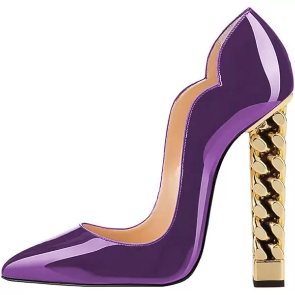 imageFSJ Women Sexy Gold Chunky Heel Pointed Toe Block High Heel Pumps Slip On Elegant Wedding Party Shoes Size 415 USPurple