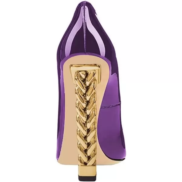 imageFSJ Women Sexy Gold Chunky Heel Pointed Toe Block High Heel Pumps Slip On Elegant Wedding Party Shoes Size 415 USPurple