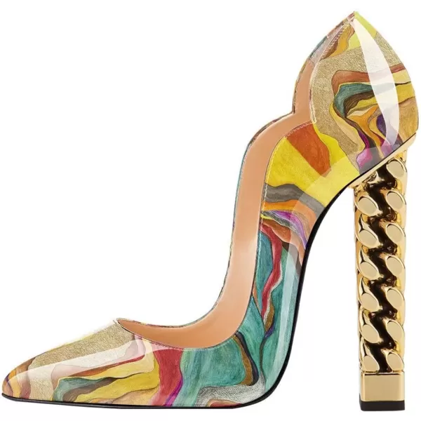 imageFSJ Women Sexy Gold Chunky Heel Pointed Toe Block High Heel Pumps Slip On Elegant Wedding Party Shoes Size 415 USQuicksand