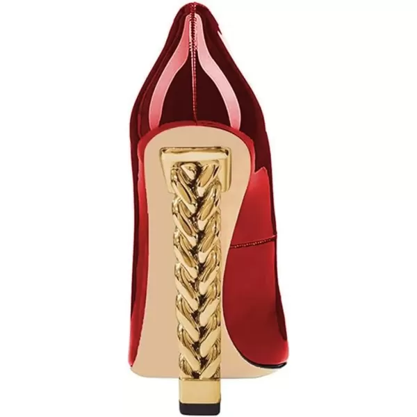 imageFSJ Women Sexy Gold Chunky Heel Pointed Toe Block High Heel Pumps Slip On Elegant Wedding Party Shoes Size 415 USRed