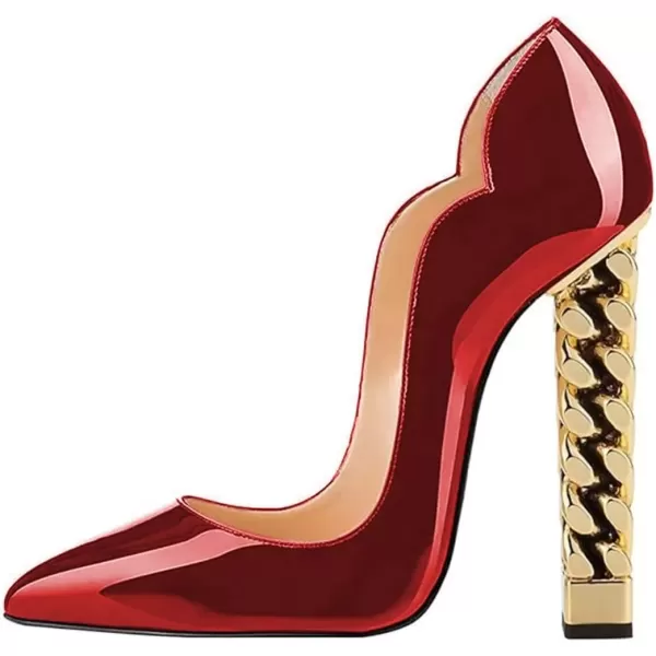 imageFSJ Women Sexy Gold Chunky Heel Pointed Toe Block High Heel Pumps Slip On Elegant Wedding Party Shoes Size 415 USRed
