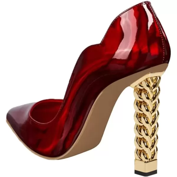 imageFSJ Women Sexy Gold Chunky Heel Pointed Toe Block High Heel Pumps Slip On Elegant Wedding Party Shoes Size 415 USRed Mirror