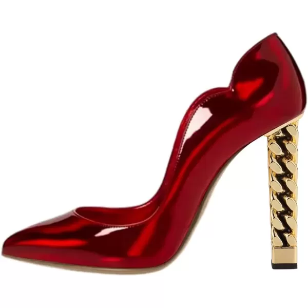 imageFSJ Women Sexy Gold Chunky Heel Pointed Toe Block High Heel Pumps Slip On Elegant Wedding Party Shoes Size 415 USRed Mirror