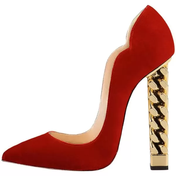 imageFSJ Women Sexy Gold Chunky Heel Pointed Toe Block High Heel Pumps Slip On Elegant Wedding Party Shoes Size 415 USRed Suede