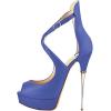 imageFSJ Women Gorgeous Peep Toe Platform Pumps Cross Strap High Heels Sandals Party Shoes Size 415 USSteel Blue