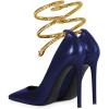 imageFSJ Womens Sexy High Heels Pointed Toe Stilletos Pumps with Gold Metal Snake Spiral Around The Ankle Heeled Dress Party Pumps Shoes Size 415 USBlue
