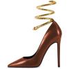 imageFSJ Womens Sexy High Heels Pointed Toe Stilletos Pumps with Gold Metal Snake Spiral Around The Ankle Heeled Dress Party Pumps Shoes Size 415 USBrown