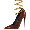 imageFSJ Womens Sexy High Heels Pointed Toe Stilletos Pumps with Gold Metal Snake Spiral Around The Ankle Heeled Dress Party Pumps Shoes Size 415 USBrown