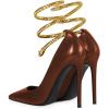 imageFSJ Womens Sexy High Heels Pointed Toe Stilletos Pumps with Gold Metal Snake Spiral Around The Ankle Heeled Dress Party Pumps Shoes Size 415 USBrown