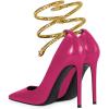 imageFSJ Womens Sexy High Heels Pointed Toe Stilletos Pumps with Gold Metal Snake Spiral Around The Ankle Heeled Dress Party Pumps Shoes Size 415 USDeep Pink