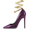 imageFSJ Womens Sexy High Heels Pointed Toe Stilletos Pumps with Gold Metal Snake Spiral Around The Ankle Heeled Dress Party Pumps Shoes Size 415 USPurple