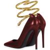 imageFSJ Womens Sexy High Heels Pointed Toe Stilletos Pumps with Gold Metal Snake Spiral Around The Ankle Heeled Dress Party Pumps Shoes Size 415 USRed