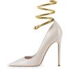 imageFSJ Womens Sexy High Heels Pointed Toe Stilletos Pumps with Gold Metal Snake Spiral Around The Ankle Heeled Dress Party Pumps Shoes Size 415 USWhite