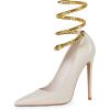 imageFSJ Womens Sexy High Heels Pointed Toe Stilletos Pumps with Gold Metal Snake Spiral Around The Ankle Heeled Dress Party Pumps Shoes Size 415 USWhite