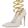 imageFSJ Womens Sexy High Heels Pointed Toe Stilletos Pumps with Gold Metal Snake Spiral Around The Ankle Heeled Dress Party Pumps Shoes Size 415 USWhite