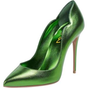 imageFSJ Women Classic Pointed Toe High Heels Sexy Stiletto Pumps Office Lady Casual Dress Party Prom Shoes Size 415 USGreen Leather