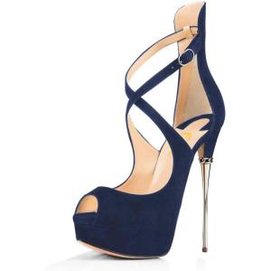 imageFSJ Women Gorgeous Peep Toe Platform Pumps Cross Strap High Heels Sandals Party Shoes Size 415 USNavy