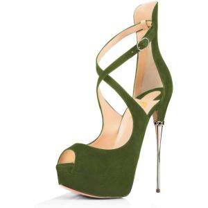 imageFSJ Women Gorgeous Peep Toe Platform Pumps Cross Strap High Heels Sandals Party Shoes Size 415 USOlive