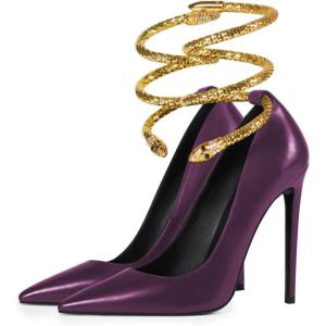 imageFSJ Womens Sexy High Heels Pointed Toe Stilletos Pumps with Gold Metal Snake Spiral Around The Ankle Heeled Dress Party Pumps Shoes Size 415 USPurple