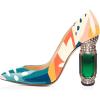 imageFSJ Women Bridal Pointed Toe Chunky High Heel Printed Multicolor Pumps Slip on Wedding Thick Comfy Shoes US Size 415 M USBlue Printing