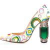imageFSJ Women Bridal Pointed Toe Chunky High Heel Printed Multicolor Pumps Slip on Wedding Thick Comfy Shoes US Size 415 M USCircle Line