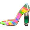 imageFSJ Women Bridal Pointed Toe Chunky High Heel Printed Multicolor Pumps Slip on Wedding Thick Comfy Shoes US Size 415 M USColor Block