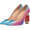 imageFSJ Women Bridal Pointed Toe Chunky High Heel Printed Multicolor Pumps Slip on Wedding Thick Comfy Shoes US Size 415 M USRainbow Rivets