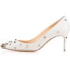 imageFSJ Women Classic Kitten Heels Pointy Closed Toe Pumps Slip On Office Ladies Party Date Business Dress Shoe Size 415 USWhite Rivets