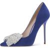 imageFSJ Women Fashion Pointed Toe Glitter Rhinestone High Heel Wedding Pump Sexy Slip On Stiletto Party Sparkly Prom Dress Shoe with Cute Bowknot Size 415 USBlue