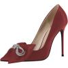 imageFSJ Women Fashion Pointed Toe Glitter Rhinestone High Heel Wedding Pump Sexy Slip On Stiletto Party Sparkly Prom Dress Shoe with Cute Bowknot Size 415 USWine Red