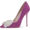 imageFSJ Women Fashion Pointed Toe Glitter Rhinestone High Heel Wedding Pump Sexy Slip On Stiletto Party Sparkly Prom Dress Shoe with Cute Bowknot Size 415 USPurple