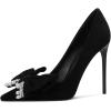 imageFSJ Women Fashion Pointed Toe Glitter Rhinestone High Heel Wedding Pump Sexy Slip On Stiletto Party Sparkly Prom Dress Shoe with Cute Bowknot Size 415 USBlack