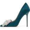 imageFSJ Women Fashion Pointed Toe Glitter Rhinestone High Heel Wedding Pump Sexy Slip On Stiletto Party Sparkly Prom Dress Shoe with Cute Bowknot Size 415 USTeal