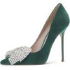imageFSJ Women Fashion Pointed Toe Glitter Rhinestone High Heel Wedding Pump Sexy Slip On Stiletto Party Sparkly Prom Dress Shoe with Cute Bowknot Size 415 USSeagreen