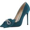 imageFSJ Women Fashion Pointed Toe Glitter Rhinestone High Heel Wedding Pump Sexy Slip On Stiletto Party Sparkly Prom Dress Shoe with Cute Bowknot Size 415 USTeal2