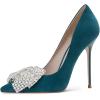 imageFSJ Women Fashion Pointed Toe Glitter Rhinestone High Heel Wedding Pump Sexy Slip On Stiletto Party Sparkly Prom Dress Shoe with Cute Bowknot Size 415 USTeal