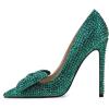 imageFSJ Women Fashion Pointed Toe Glitter Rhinestone High Heel Wedding Pump Sexy Slip On Stiletto Party Sparkly Prom Dress Shoe with Cute Bowknot Size 415 USGreen