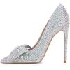 imageFSJ Women Fashion Pointed Toe Glitter Rhinestone High Heel Wedding Pump Sexy Slip On Stiletto Party Sparkly Prom Dress Shoe with Cute Bowknot Size 415 USSilver