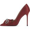 imageFSJ Women Fashion Pointed Toe Glitter Rhinestone High Heel Wedding Pump Sexy Slip On Stiletto Party Sparkly Prom Dress Shoe with Cute Bowknot Size 415 USWine Red