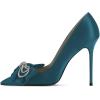 imageFSJ Women Fashion Pointed Toe Glitter Rhinestone High Heel Wedding Pump Sexy Slip On Stiletto Party Sparkly Prom Dress Shoe with Cute Bowknot Size 415 USTeal2
