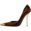imageFSJ Women Sexy Pointy Cap Toe High Gold Heel Pumps Half DOrsay Slip On Ladies Prom Party Dress Shoe US Size 415Chocolate