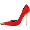 imageFSJ Women Sexy Pointy Cap Toe High Gold Heel Pumps Half DOrsay Slip On Ladies Prom Party Dress Shoe US Size 415Red