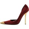 imageFSJ Women Sexy Pointy Cap Toe High Gold Heel Pumps Half DOrsay Slip On Ladies Prom Party Dress Shoe US Size 415Wine Red