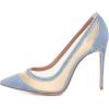 imageFSJ Women Sexy Rhinestones Stilettos High Heels Pointed Toe Slip On Pump Trendy Suede Mesh Party Office Dress Shoes Size 415 USBlue