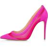 imageFSJ Women Sexy Rhinestones Stilettos High Heels Pointed Toe Slip On Pump Trendy Suede Mesh Party Office Dress Shoes Size 415 USHot Pink