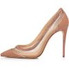 imageFSJ Women Sexy Rhinestones Stilettos High Heels Pointed Toe Slip On Pump Trendy Suede Mesh Party Office Dress Shoes Size 415 USNude