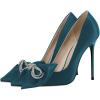 imageFSJ Women Fashion Pointed Toe Glitter Rhinestone High Heel Wedding Pump Sexy Slip On Stiletto Party Sparkly Prom Dress Shoe with Cute Bowknot Size 415 USTeal2