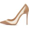 imageFSJ Women Sexy Rhinestones Stilettos High Heels Pointed Toe Slip On Pump Trendy Suede Mesh Party Office Dress Shoes Size 415 USBeige