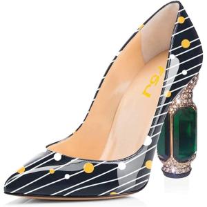 imageFSJ Women Bridal Pointed Toe Chunky High Heel Printed Multicolor Pumps Slip on Wedding Thick Comfy Shoes US Size 415 M USUniverse